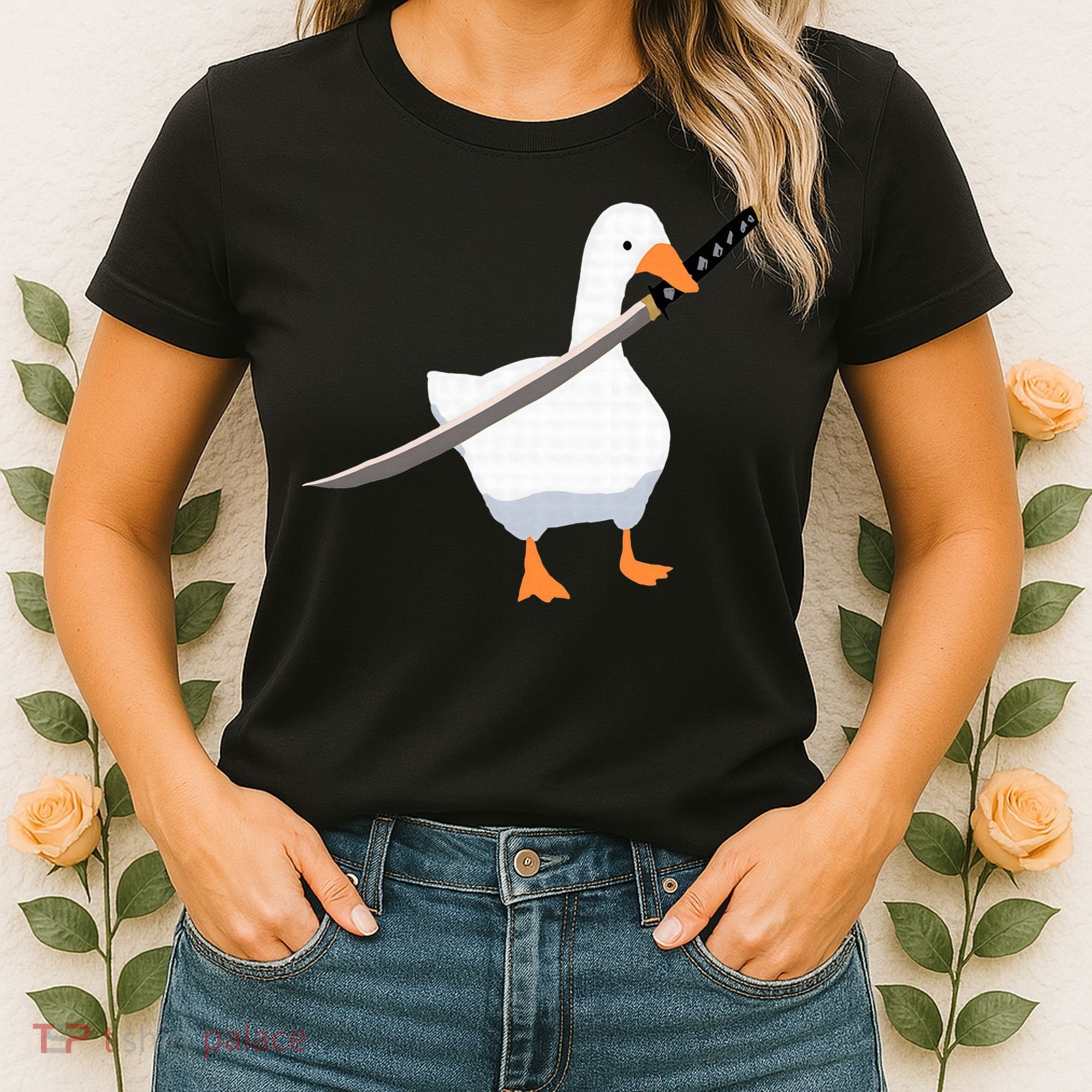 Duck with sword Duck wielding a Katana knife Goose Women's T-Shirt