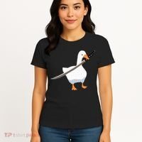 Duck with sword Duck wielding a Katana knife Goose Women's T-Shirt thumb 4