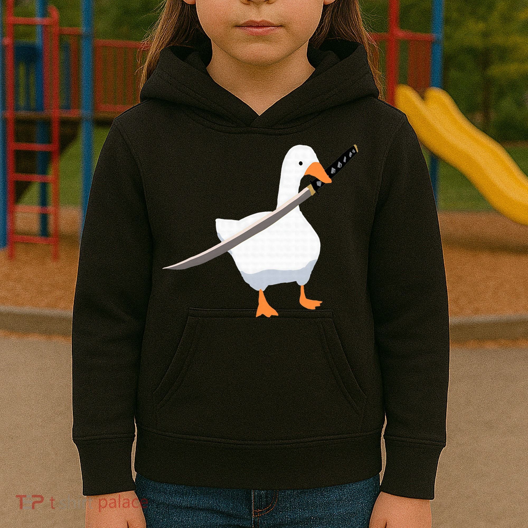 Duck with sword Duck wielding a Katana knife Goose Kids Hoodie
