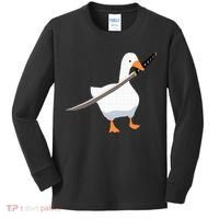 Duck with sword Duck wielding a Katana knife Goose Kids Long Sleeve Shirt thumb 0
