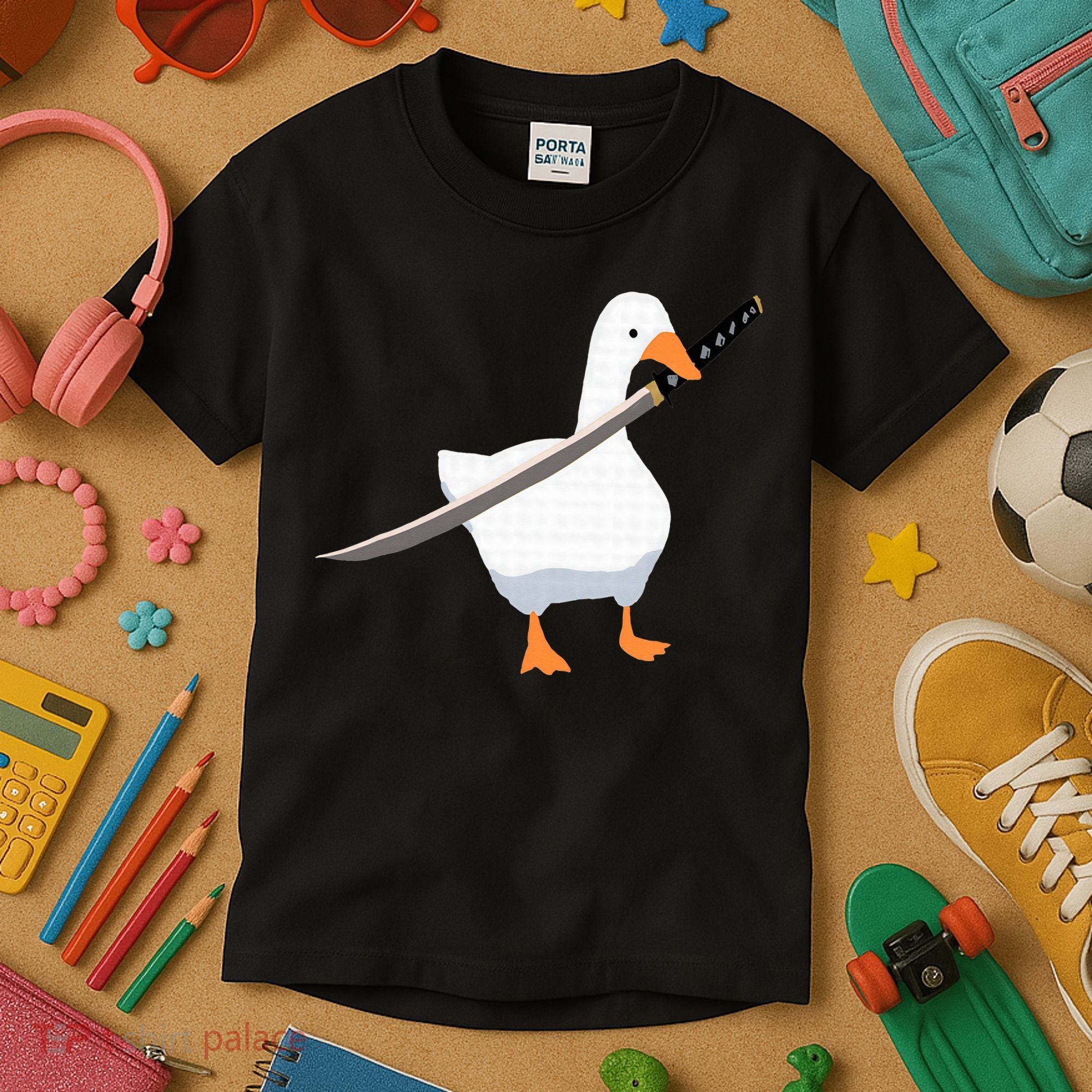 Duck with sword Duck wielding a Katana knife Goose Kids T-Shirt