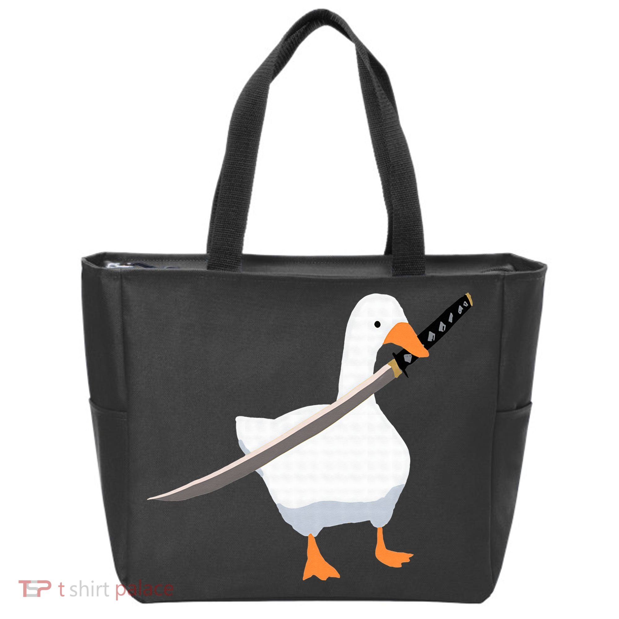 Duck with sword Duck wielding a Katana knife Goose Tote Bag