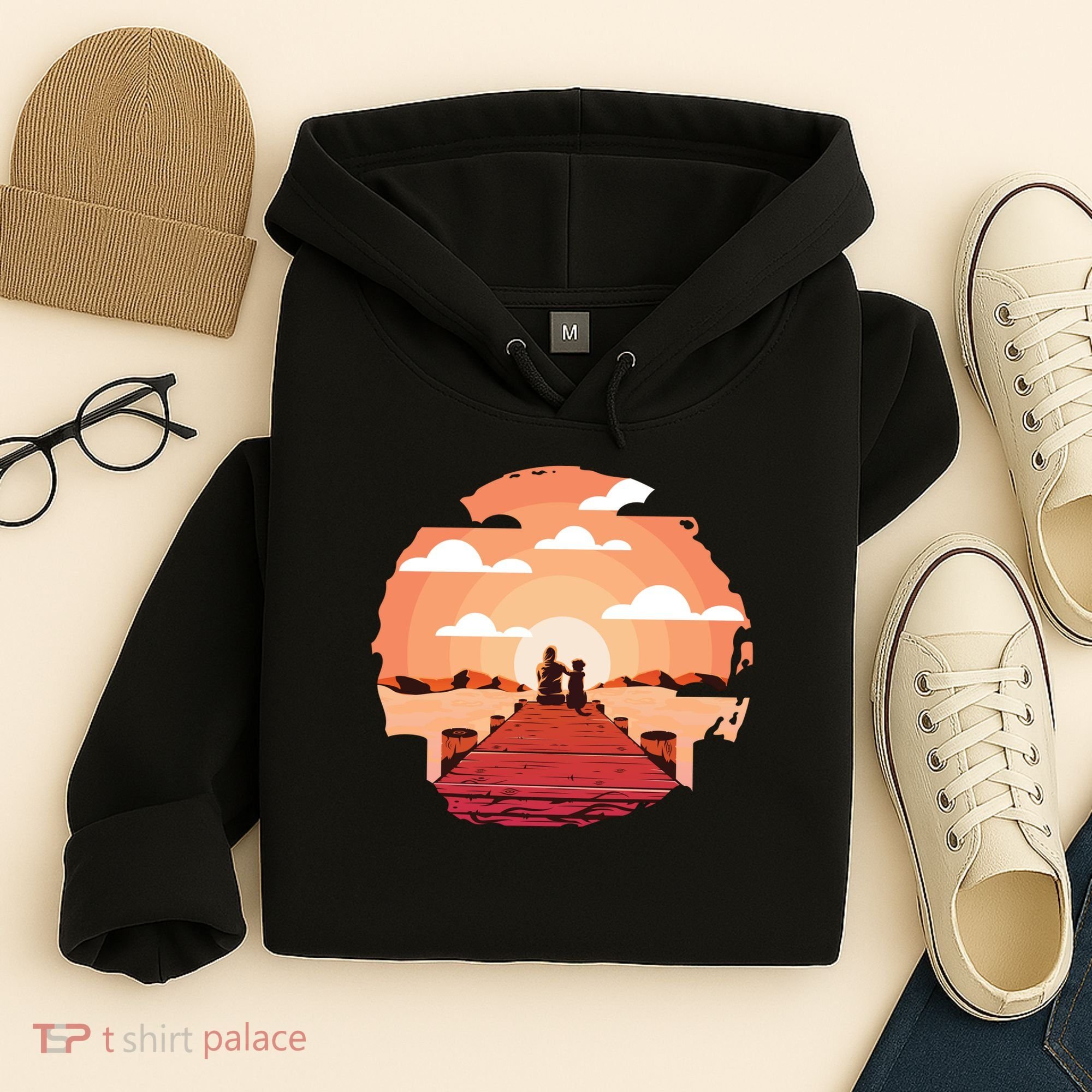 Dog Watching Sunset Hoodie
