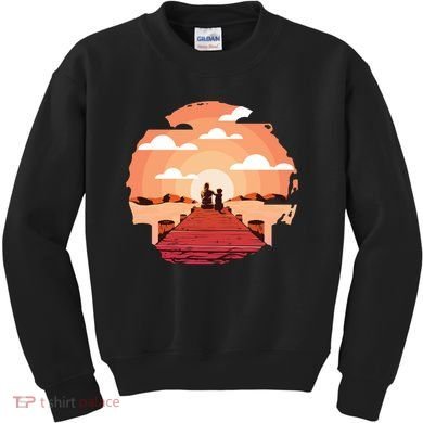 Dog Watching Sunset Kids Sweatshirt