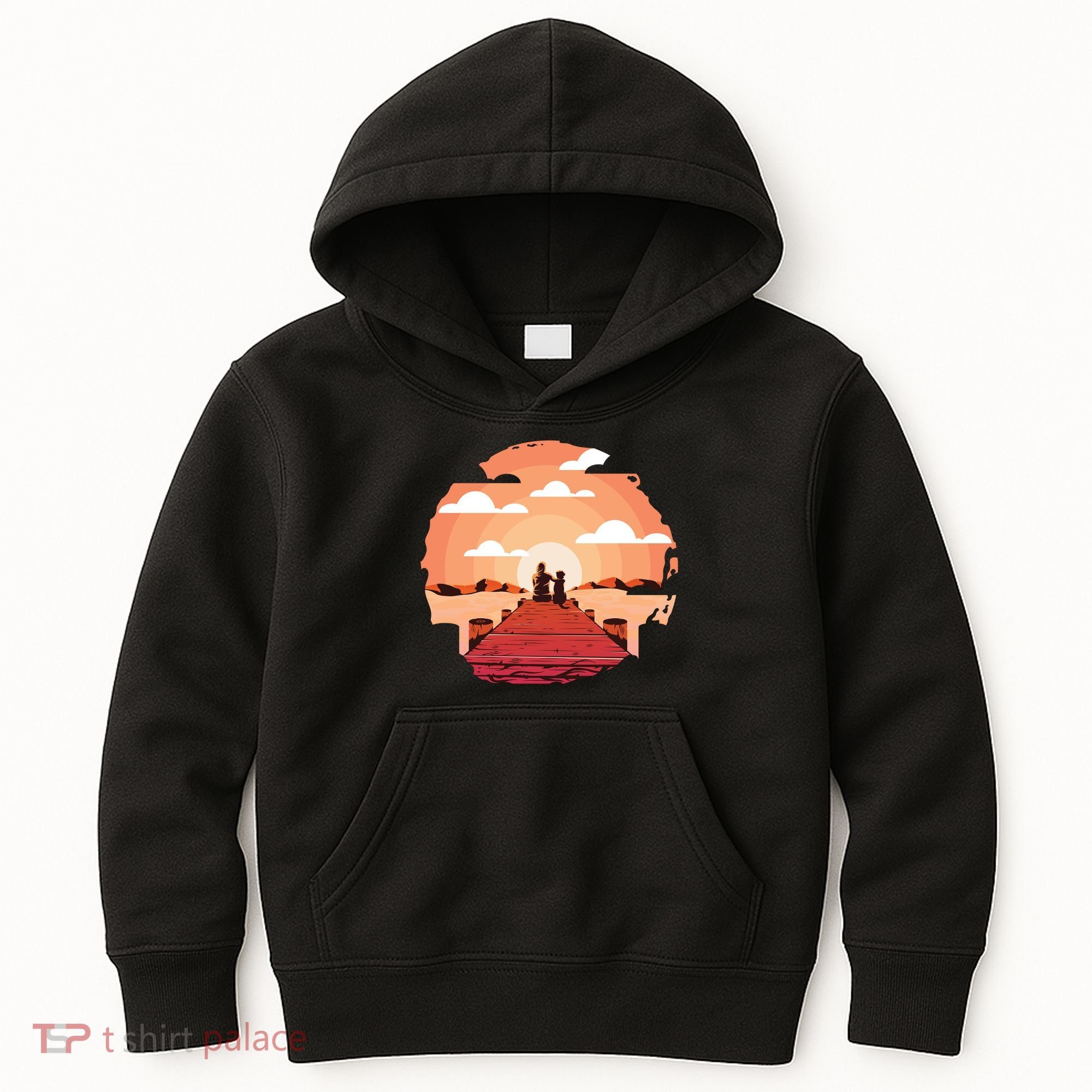 Dog Watching Sunset Kids Hoodie