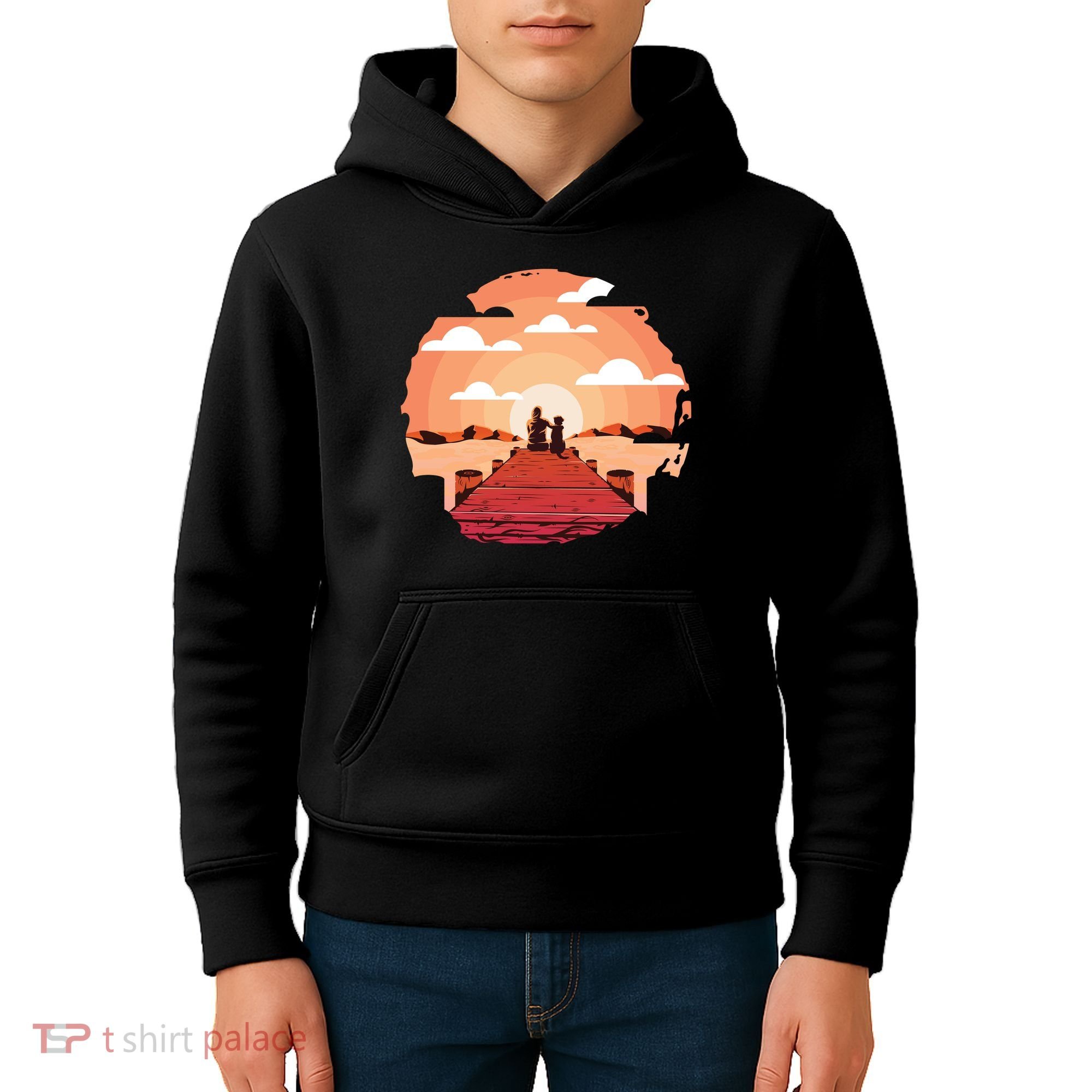 Dog Watching Sunset Kids Hoodie