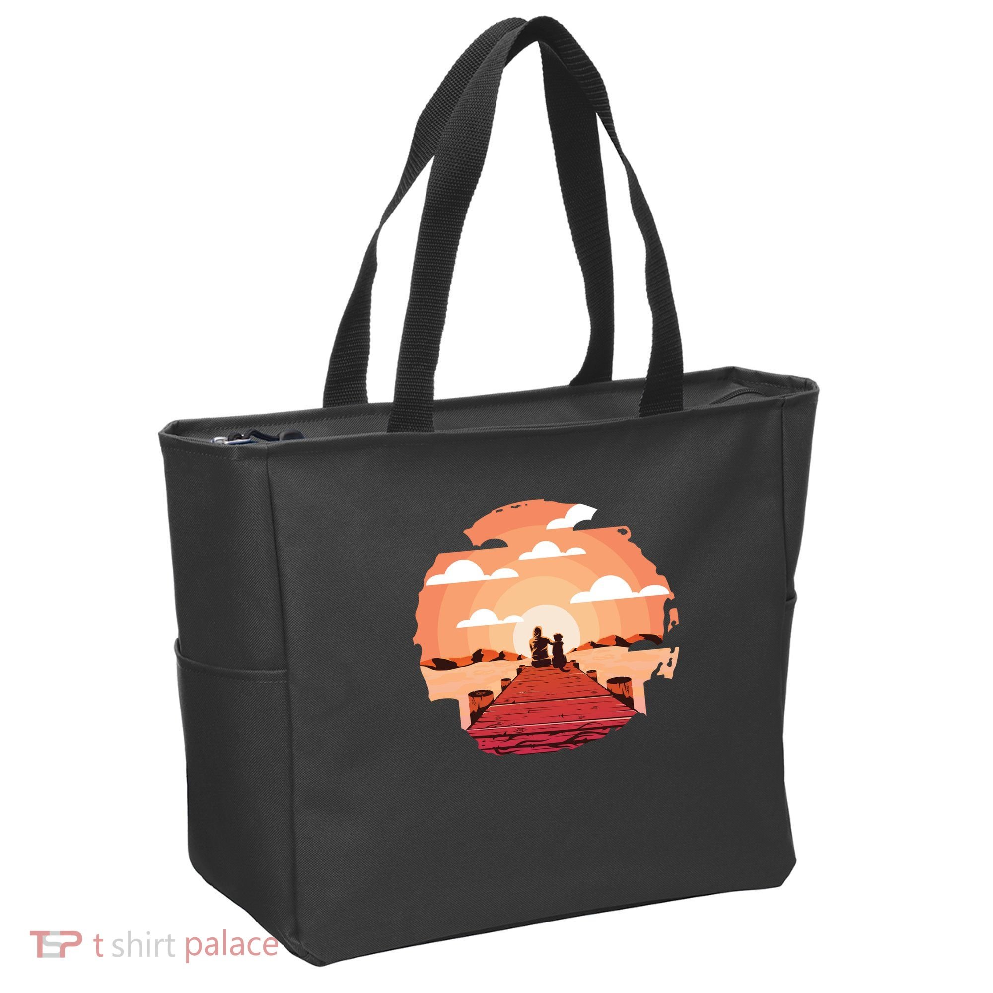 Dog Watching Sunset Tote Bag
