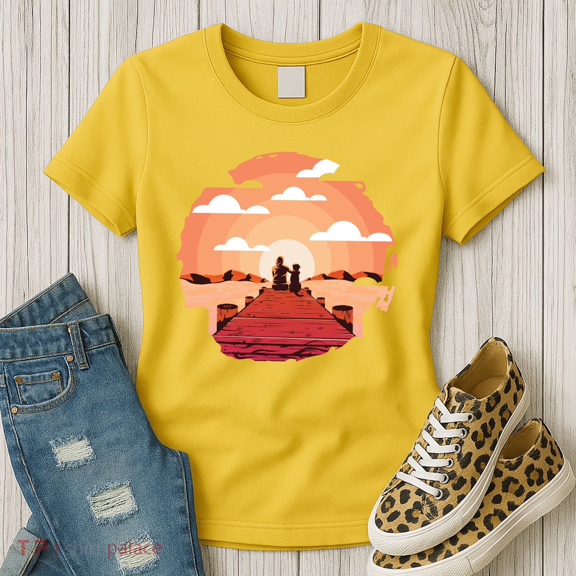 Dog Watching Sunset Women's T-Shirt