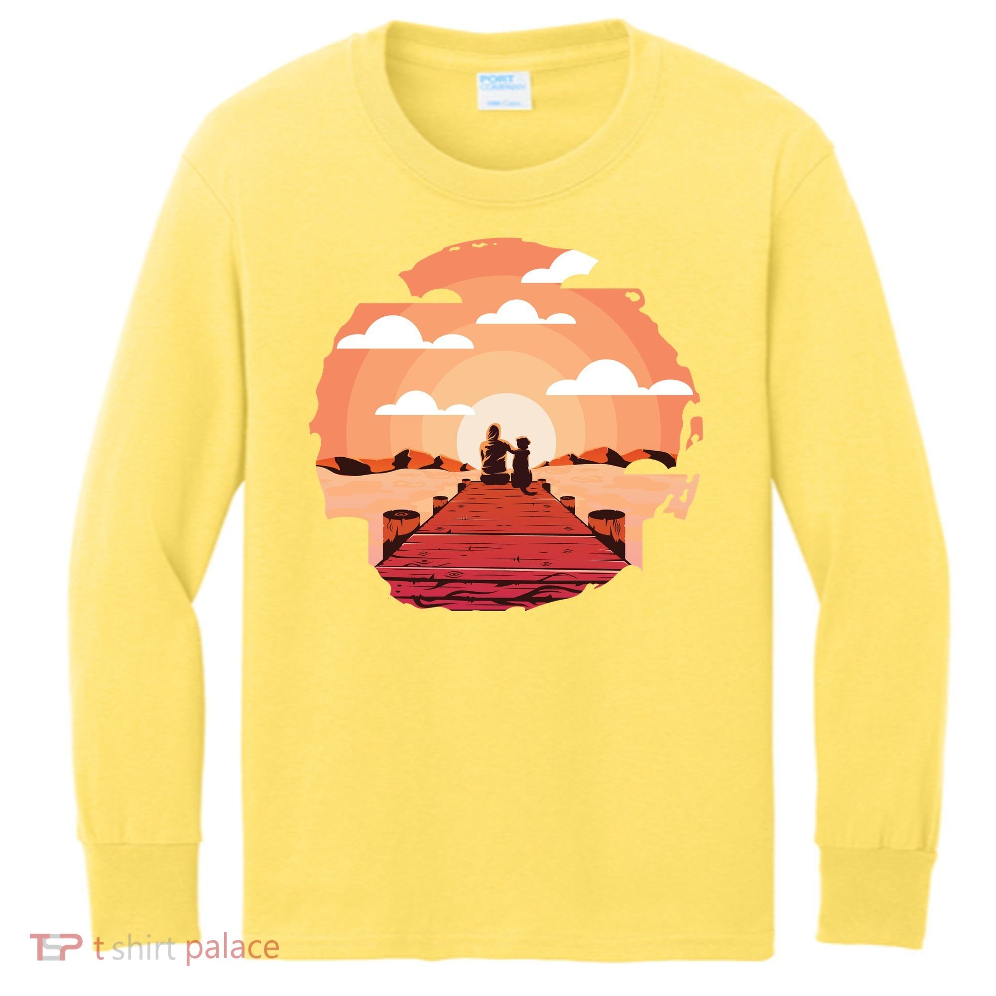 Dog Watching Sunset Kids Long Sleeve Shirt