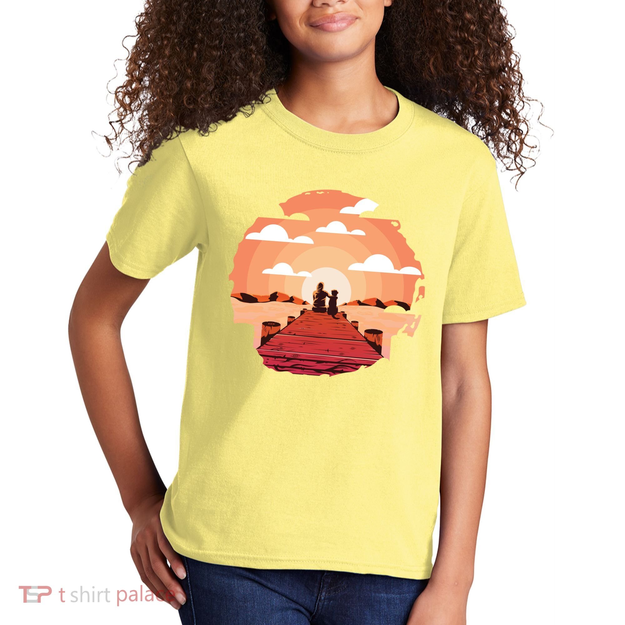 Dog Watching Sunset Kids T-Shirt
