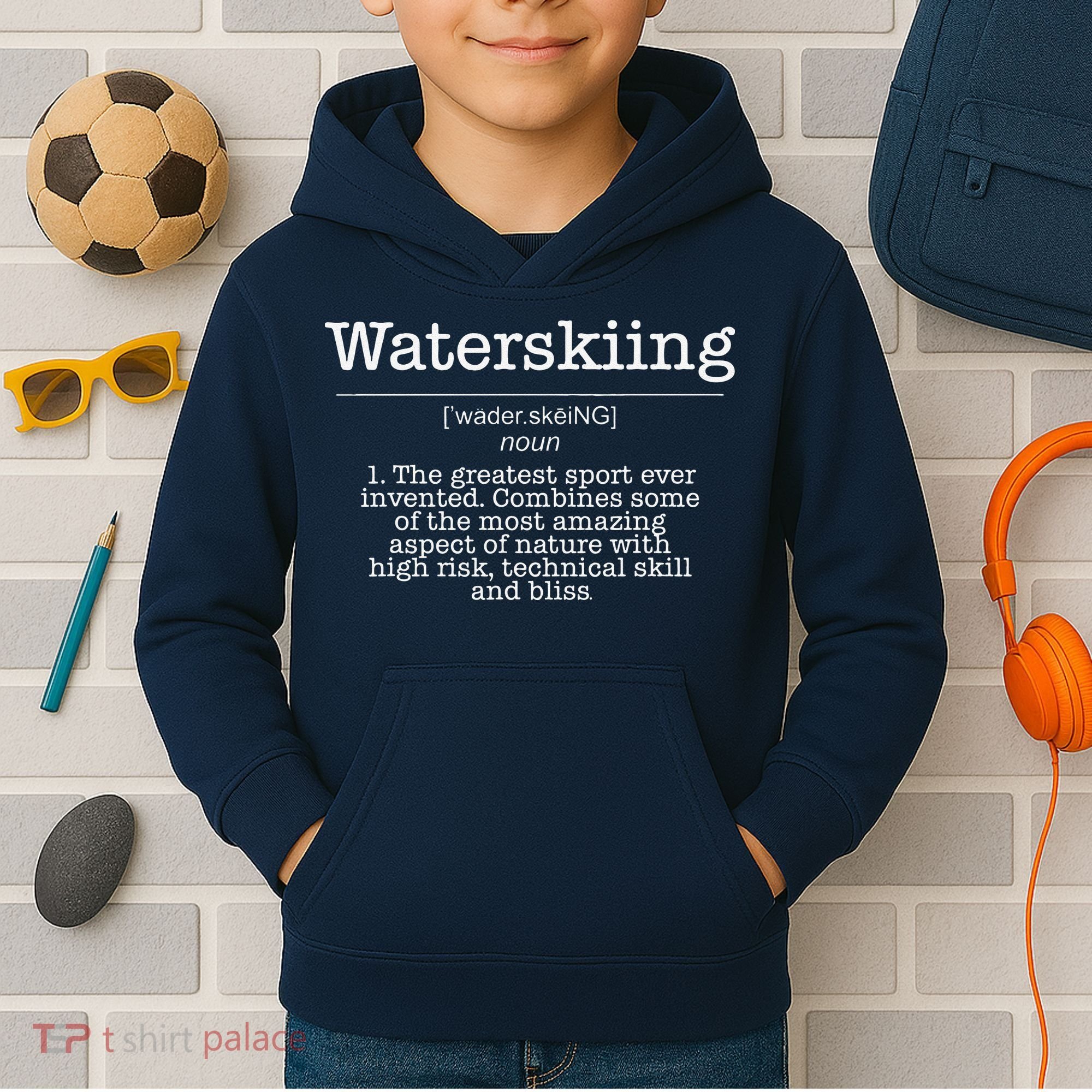 Definition Water Ski Skiing Waterskiing Waves Boat Kids Hoodie