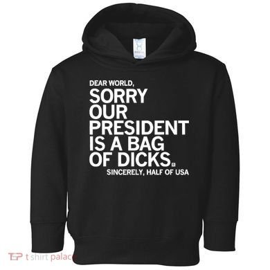 Dear World Sorry Our President Is A Bag Of Dicks Sincerely Toddler Hoodie