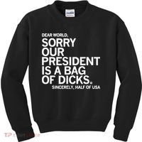 Dear World Sorry Our President Is A Bag Of Dicks Sincerely Kids Sweatshirt thumb 0