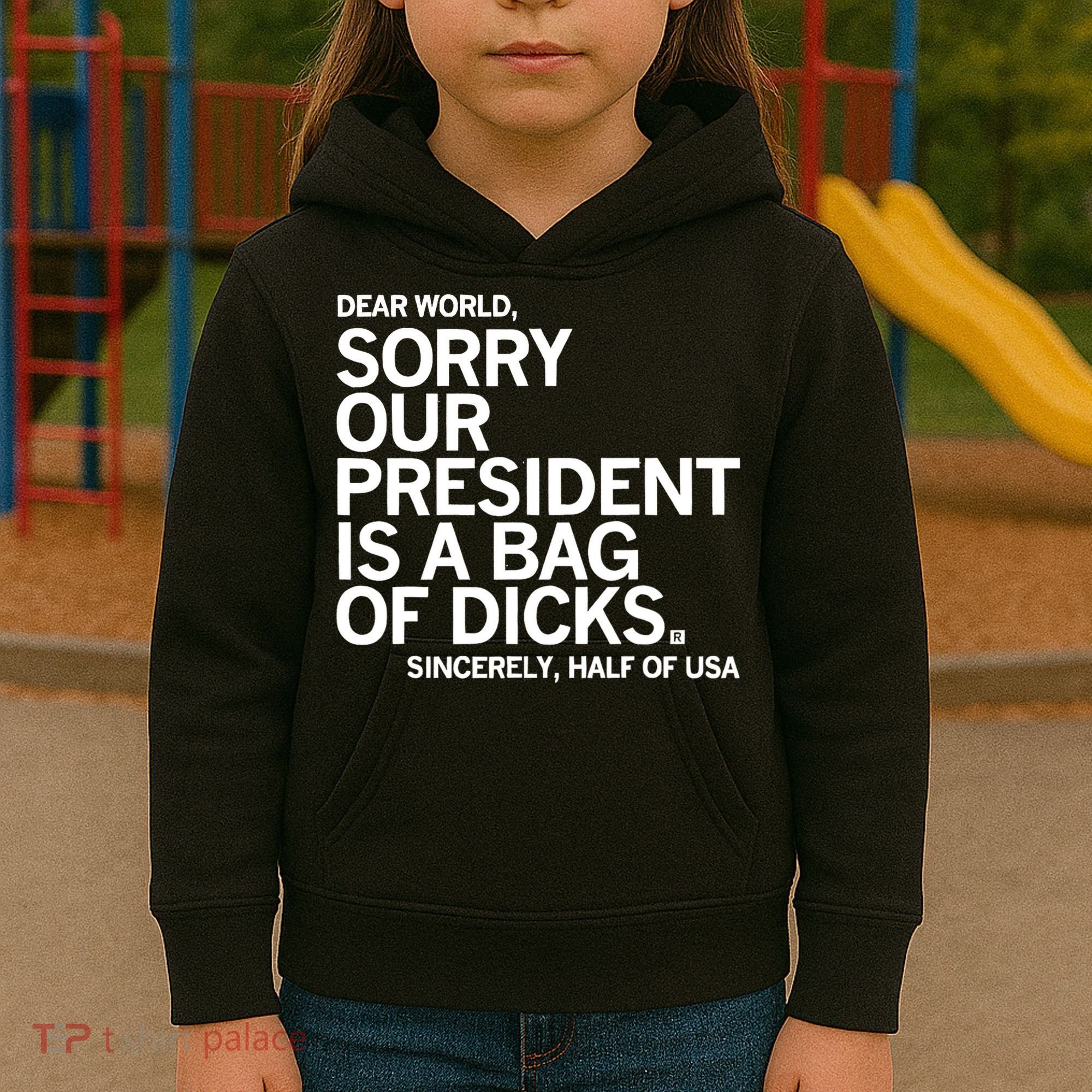 Dear World Sorry Our President Is A Bag Of Dicks Sincerely Kids Hoodie