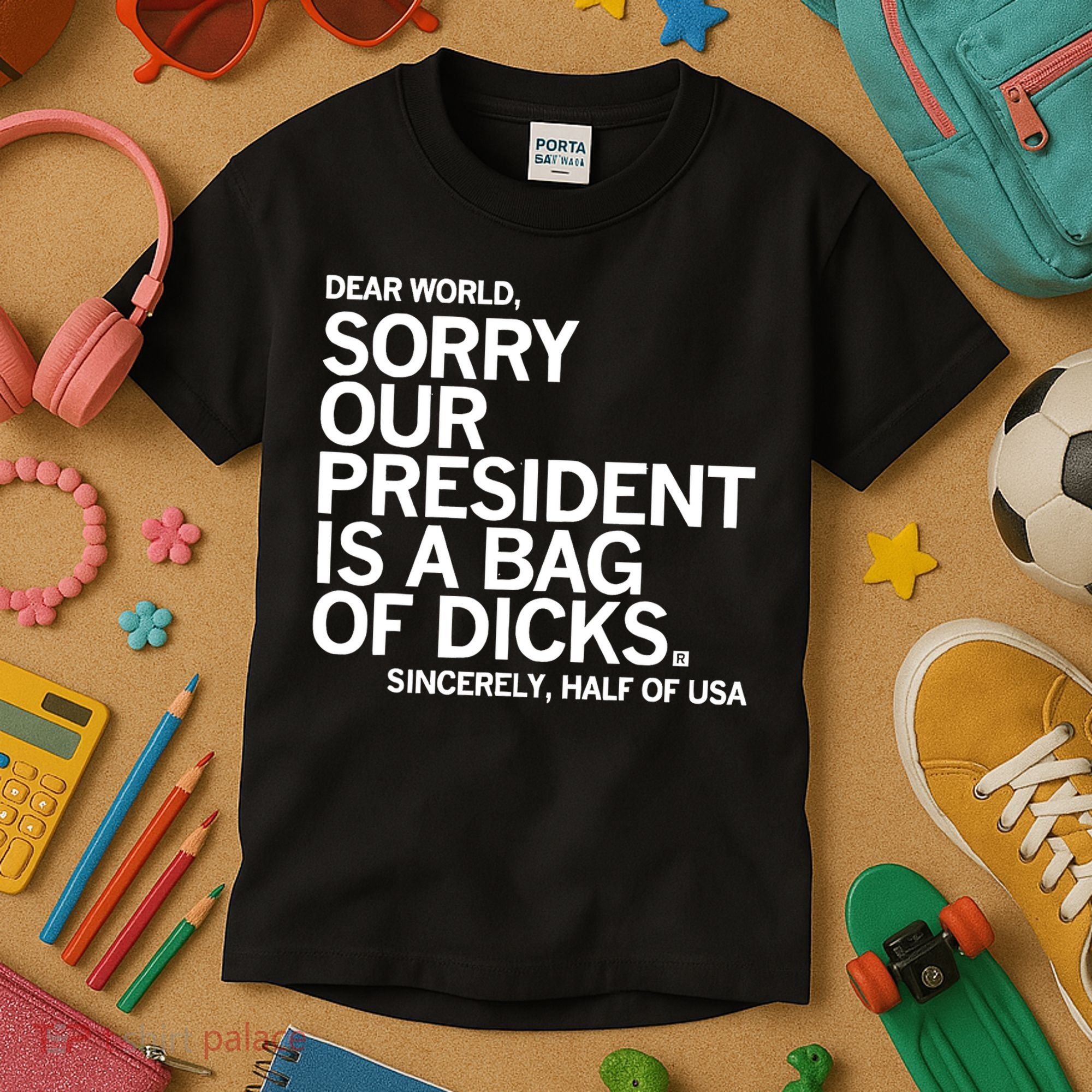 Dear World Sorry Our President Is A Bag Of Dicks Sincerely Kids T-Shirt