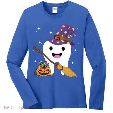 Dental Witch Trick Or Teeth Dental Squad Halloween Costume Gift Women's Long Sleeve Shirt