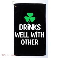 Drinks Well With Others Funny St Patricks Day Beer Drinking Golf Towel thumb 0