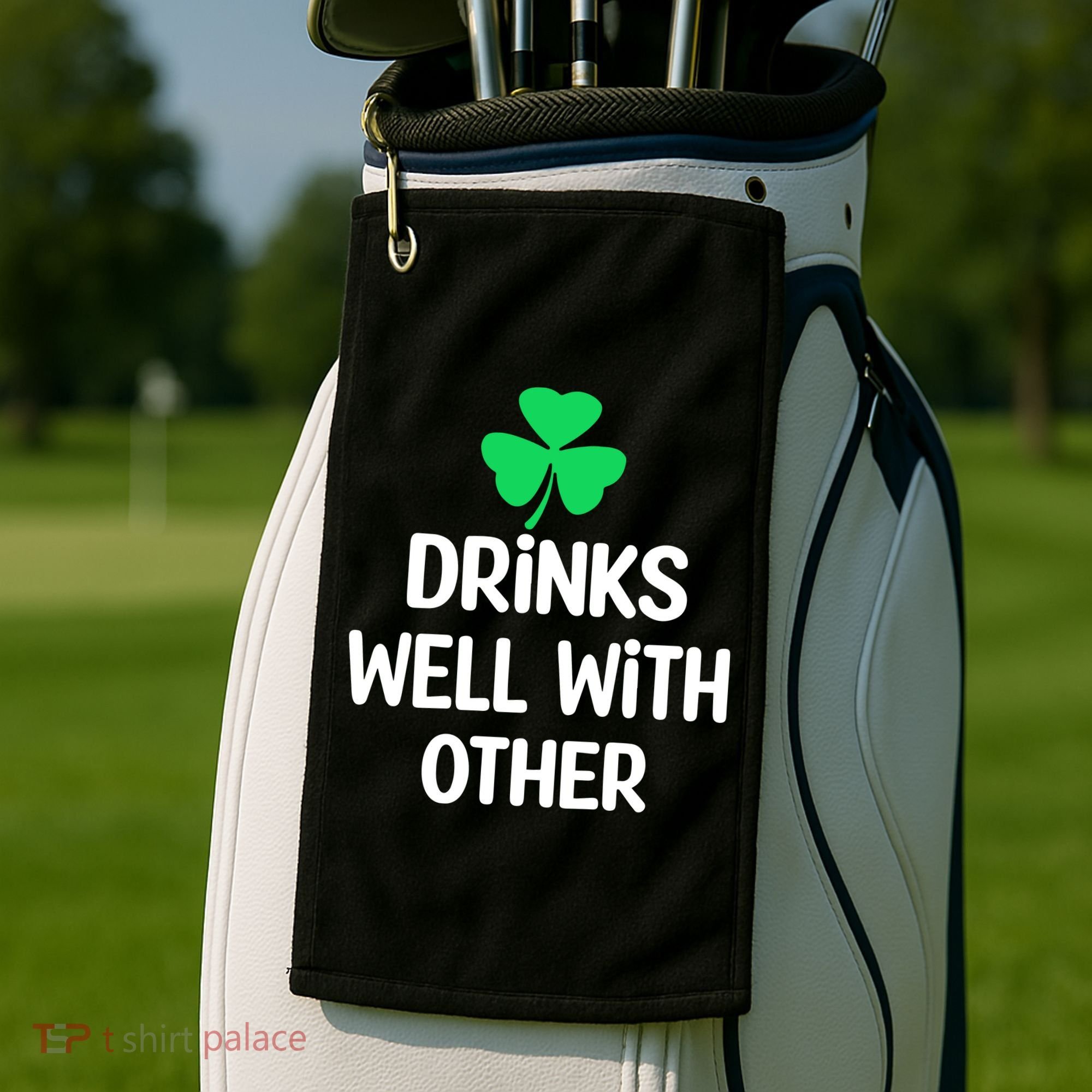 Drinks Well With Others Funny St Patricks Day Beer Drinking Golf Towel