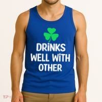 Drinks Well With Others Funny St Patricks Day Beer Drinking Tank Top thumb 3
