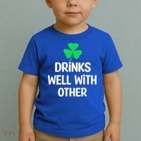 Drinks Well With Others Funny St Patricks Day Beer Drinking Toddler T-Shirt thumb 2