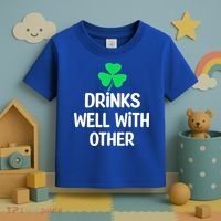 Drinks Well With Others Funny St Patricks Day Beer Drinking Toddler T-Shirt thumb 3
