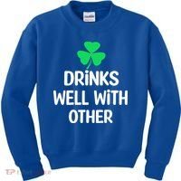 Drinks Well With Others Funny St Patricks Day Beer Drinking Kids Sweatshirt thumb 0