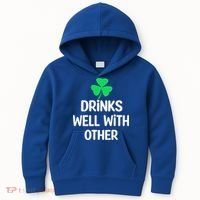 Drinks Well With Others Funny St Patricks Day Beer Drinking Kids Hoodie thumb 0