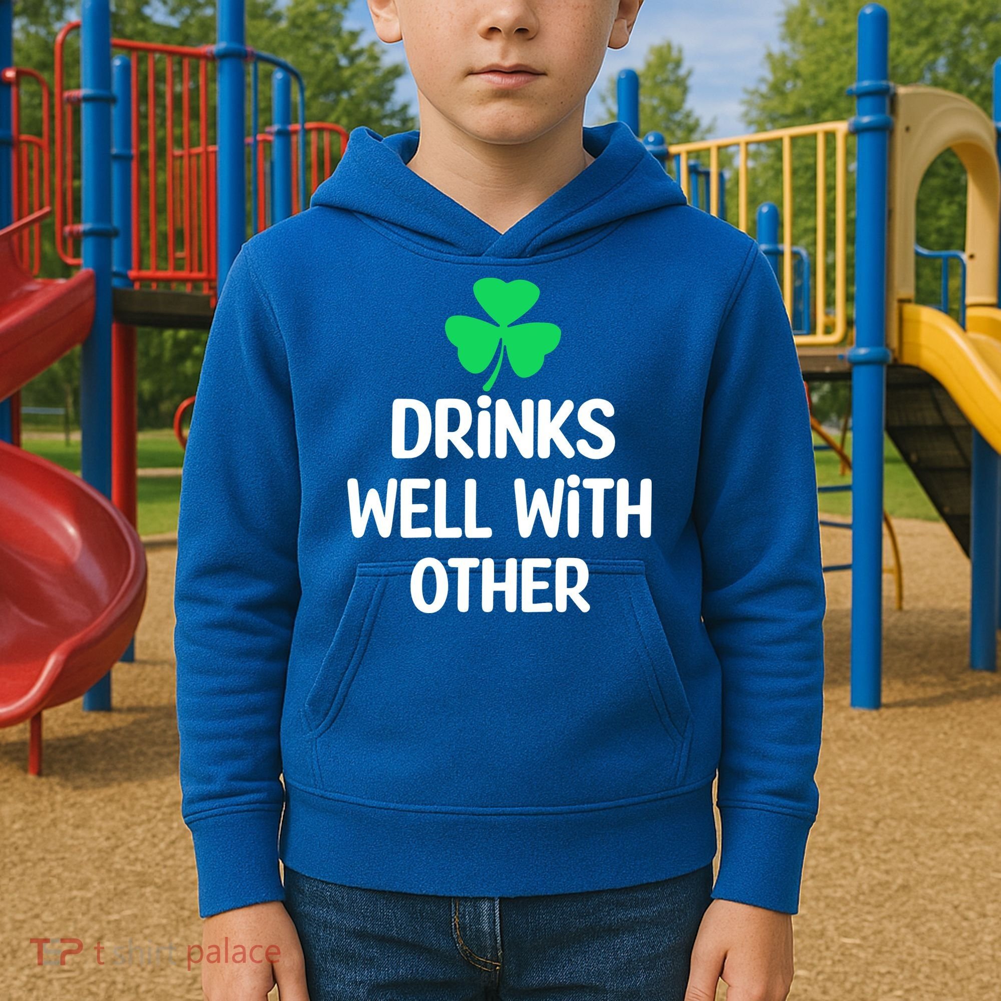 Drinks Well With Others Funny St Patricks Day Beer Drinking Kids Hoodie
