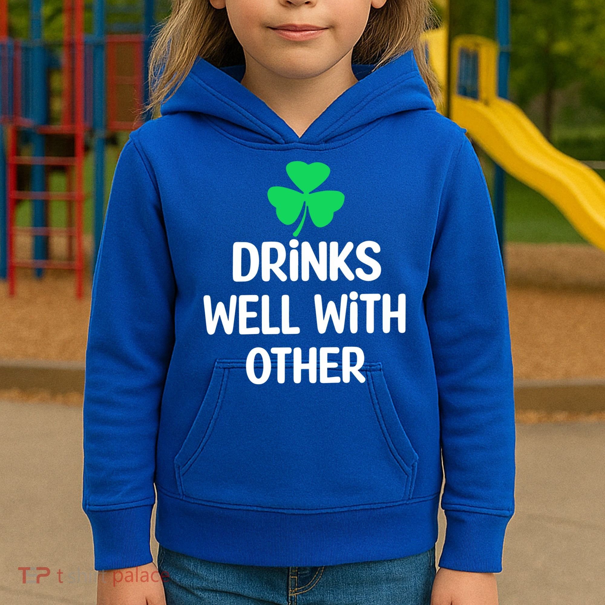 Drinks Well With Others Funny St Patricks Day Beer Drinking Kids Hoodie