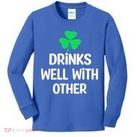 Drinks Well With Others Funny St Patricks Day Beer Drinking Kids Long Sleeve Shirt thumb 0