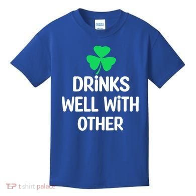 Drinks Well With Others Funny St Patricks Day Beer Drinking Kids T-Shirt