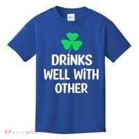 Drinks Well With Others Funny St Patricks Day Beer Drinking Kids T-Shirt thumb 0