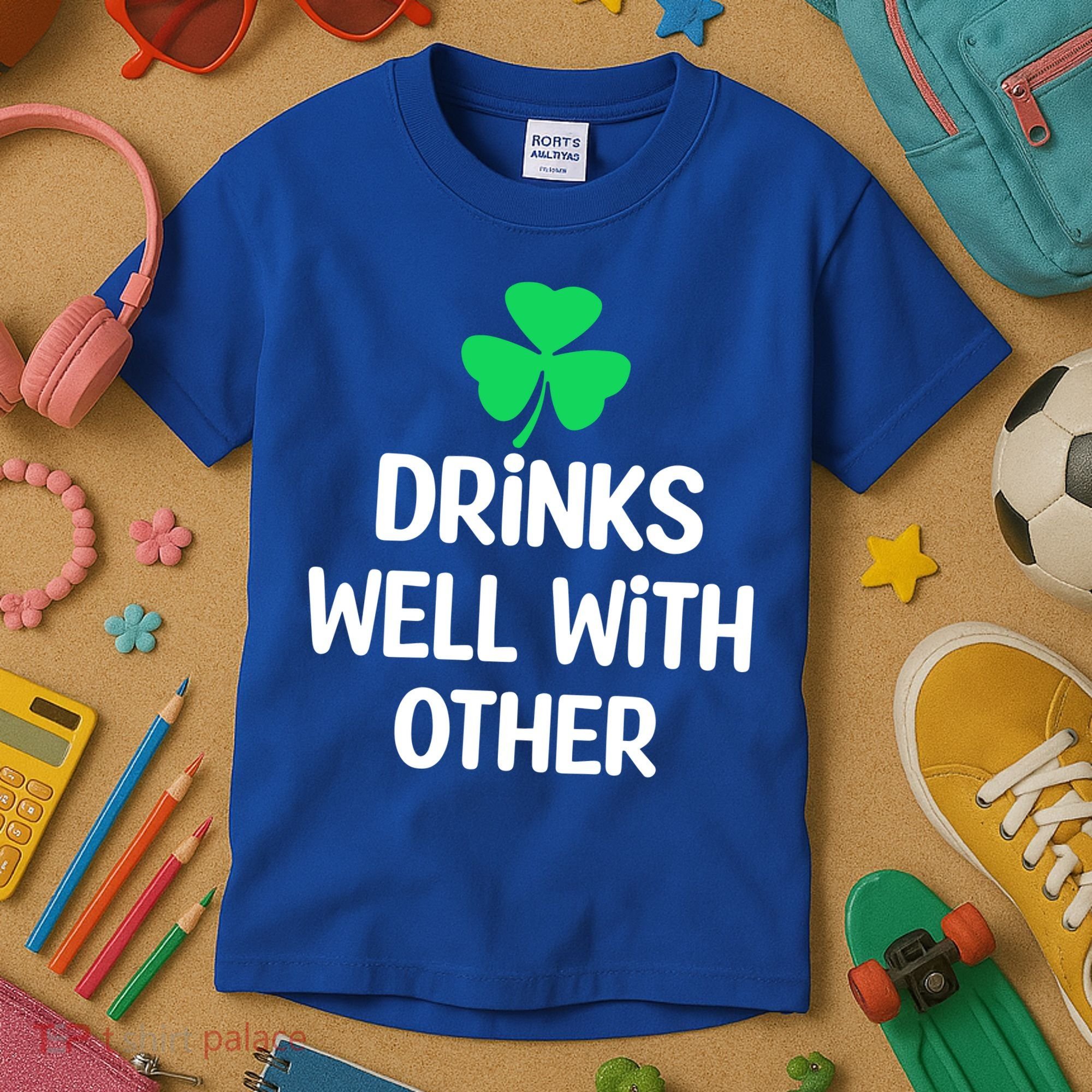 Drinks Well With Others Funny St Patricks Day Beer Drinking Kids T-Shirt