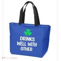 Drinks Well With Others Funny St Patricks Day Beer Drinking Tote Bag thumb 3