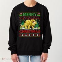 Dinosaur Xmas Lighting Santa Hat Ugly Triceratops Christmas Gift Women's Sweatshirt thumb 0