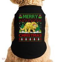 Dinosaur Xmas Lighting Santa Hat Ugly Triceratops Christmas Gift Doggie Tank thumb 0