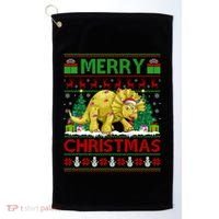 Dinosaur Xmas Lighting Santa Hat Ugly Triceratops Christmas Gift Golf Towel thumb 0