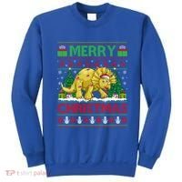 Dinosaur Xmas Lighting Santa Hat Ugly Triceratops Christmas Gift Sweatshirt thumb 0
