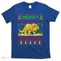 Dinosaur Xmas Lighting Santa Hat Ugly Triceratops Christmas Gift T-Shirt thumb 0