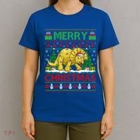 Dinosaur Xmas Lighting Santa Hat Ugly Triceratops Christmas Gift T-Shirt thumb 4