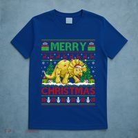 Dinosaur Xmas Lighting Santa Hat Ugly Triceratops Christmas Gift T-Shirt thumb 5