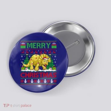 Dinosaur Xmas Lighting Santa Hat Ugly Triceratops Christmas Gift Button