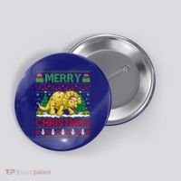 Dinosaur Xmas Lighting Santa Hat Ugly Triceratops Christmas Gift Button thumb 0