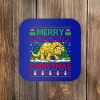 Dinosaur Xmas Lighting Santa Hat Ugly Triceratops Christmas Gift Coaster thumb 0