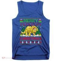 Dinosaur Xmas Lighting Santa Hat Ugly Triceratops Christmas Gift Tank Top thumb 0
