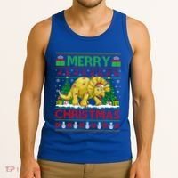 Dinosaur Xmas Lighting Santa Hat Ugly Triceratops Christmas Gift Tank Top thumb 3