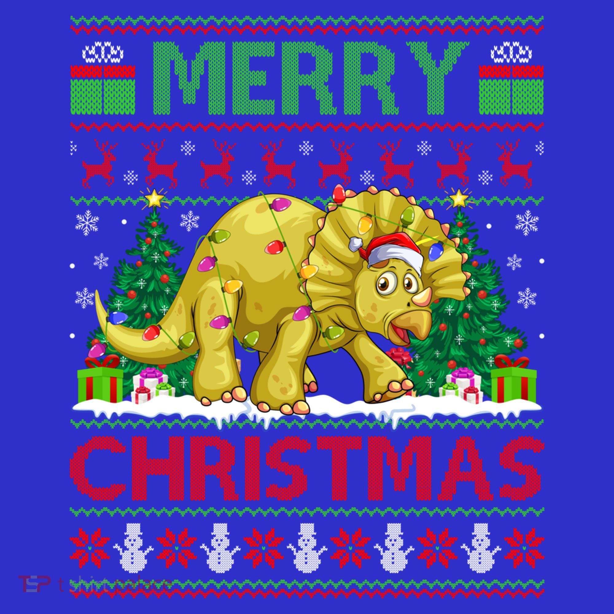 Dinosaur Xmas Lighting Santa Hat Ugly Triceratops Christmas Gift Tank Top