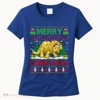 Dinosaur Xmas Lighting Santa Hat Ugly Triceratops Christmas Gift Women's T-Shirt thumb 0