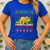 Dinosaur Xmas Lighting Santa Hat Ugly Triceratops Christmas Gift Women's T-Shirt thumb 2