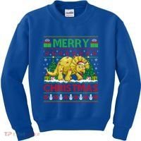 Dinosaur Xmas Lighting Santa Hat Ugly Triceratops Christmas Gift Kids Sweatshirt thumb 0